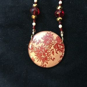 Vintage Beaded necklace, Red and Gold